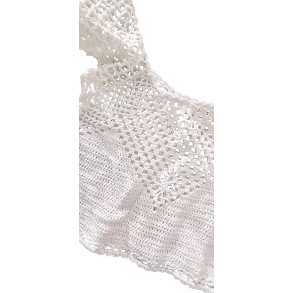 $20 EUC FOREVER 21 crochet tank shirt top M cream crochet summer daze surf layer - Picture 3 of 7